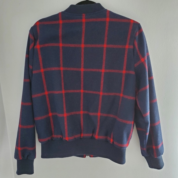 Old Navy Women's Plaid Wool-Blend Sherpa Lined Bomber Jacket, Navy/Red, M - Picture 3 of 12